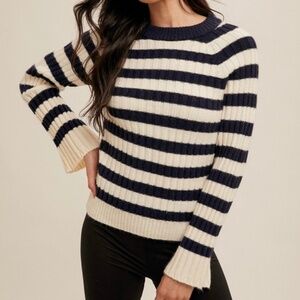 Hem & Thread NWT Navy Striped Sweater, Womens Size Medium